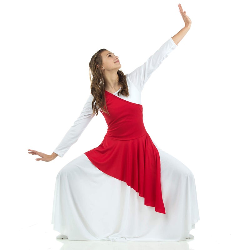 Danzcue Womenâ€™s Asymmetrical Dance Tunic Praise Dance Tunic for Women (White Dress Not Included), Scarlet, Large-X-Large - Image 3
